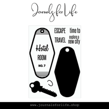 Load image into Gallery viewer, Escape | 3x4 Stamp Hotel Motel Keychain